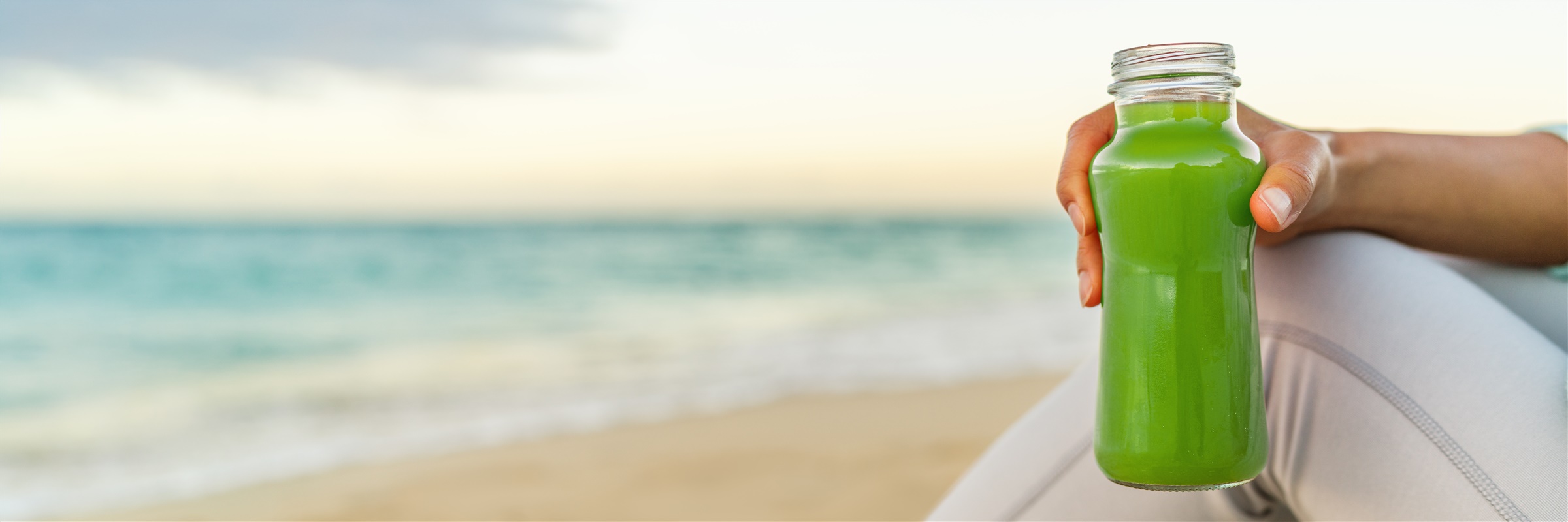 Beach Scene With Green Juice Drink