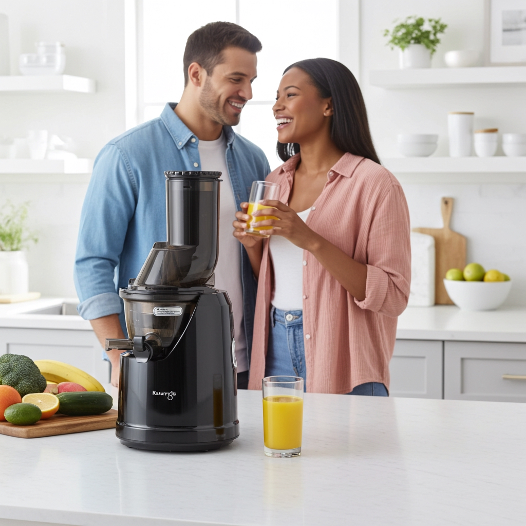 Young couple enjoying juice from the Kuvings B1700