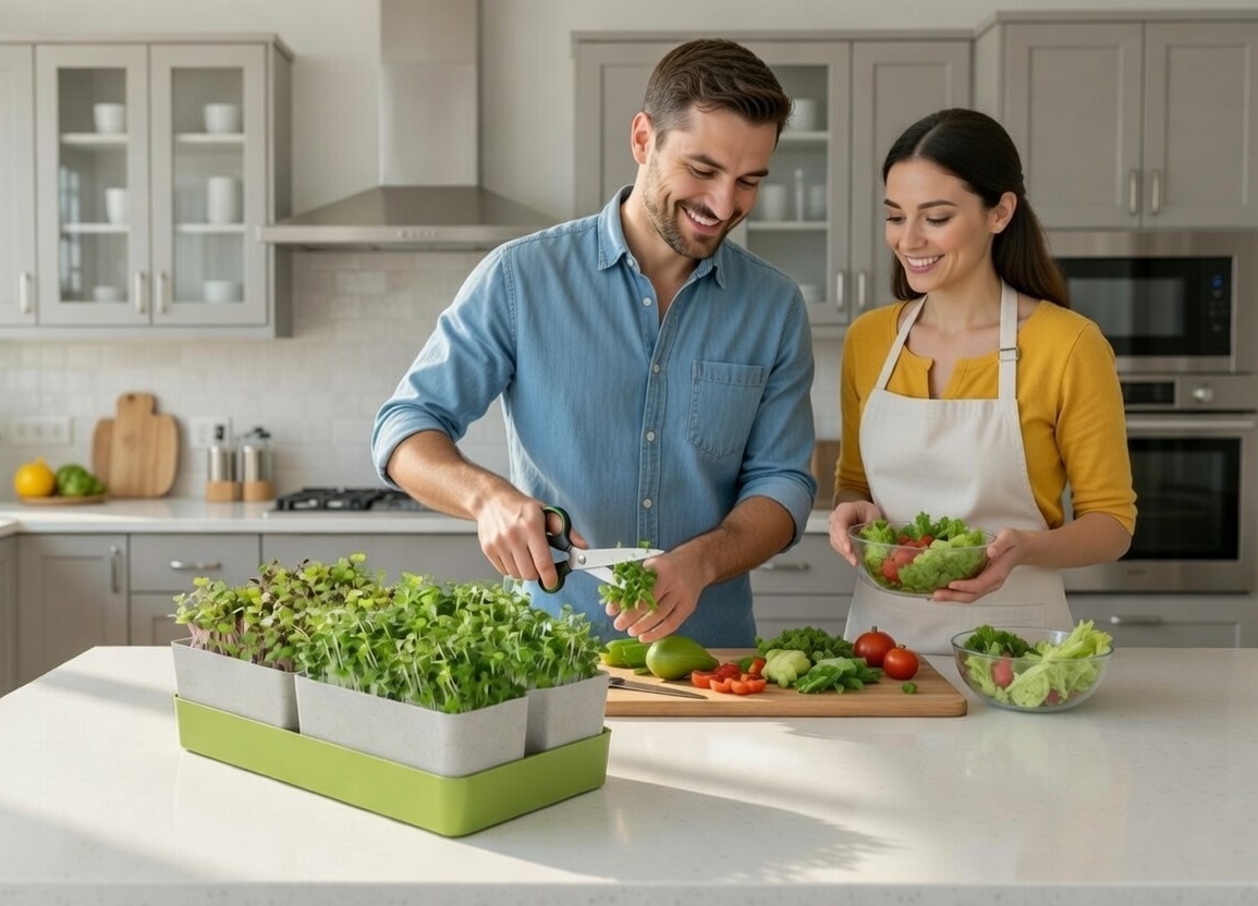 GEO Smart Greens System in kitchen with a young couple